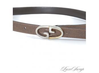 MAGNIFICENT CONDITION VINTAGE 1970S 1980S GUCCI 'CHINGALLE' PIGSKIN LEATHER GG MONOGRAM WOMENS BELT 34