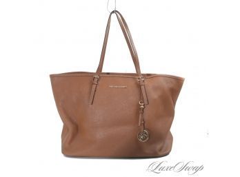 HUGE! MICHAEL KORS VICUNA BROWN SAFFIANO LEATHER 19' NEVER FULL TOTE BAG