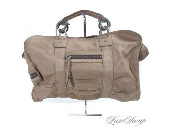 THE STAR OF THE SHOW! MASSIVE 21' LANVIN PARIS MADE IN ITALY MUSHROOM DISTRESSED LEATHER PLEATED TOTE BAG