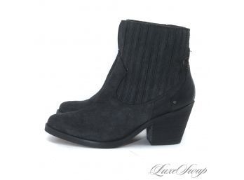 BRAND NEW WITHOUT BOX MUSEE & CLOUD BLACK SUEDE ELASTIC STRETCH SIDE BOOTIES WITH SILVER RIVETS 40