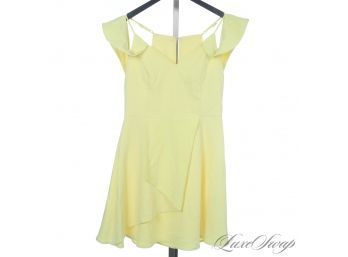 BRAND NEW WITH TAGS ADELYN RAE LEMON YELLOW TEXTURED FLUTTER RUFFLE SHORT DRESS L