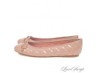 BRAND NEW IN BOX DELMAN MAUVE MUTED POWDER PINK QUILTED PATENT LEATHER CAPTOE BALLET FLAT SHOES 8.5