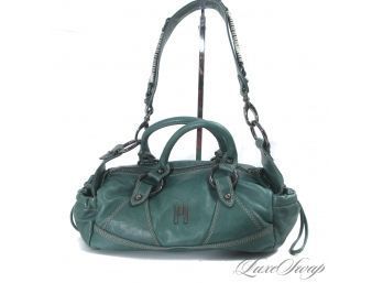 INSANE COLOR : LIKE NEW WITH TAGS MISSONI VERDIGRIS GREEN SOFT LEATHER MULTI POCKET BOWLER BAG