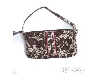 SHES CUTE! VERA BRADLEY ESPRESSO BROWN QUILTED CHINOSERIE FLORAL BIRDS MICRO MINI BAG