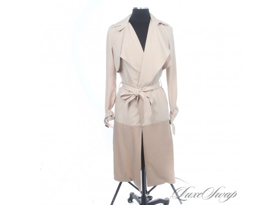 VERY MODERN AND VERY COOL PAISIE BEIGE MICROFIBER STRETCH UNLINED UNSTRUCTURED BELTED TRENCH COAT 6
