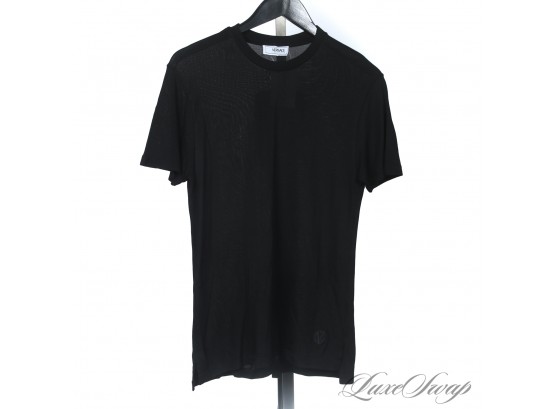SMALL GUYS WHERE ARE YOU! AUTHENTIC VERSACE COLLECTION BLACK STRETCH MESH DRAPED CREWNECK TEE SHIRT