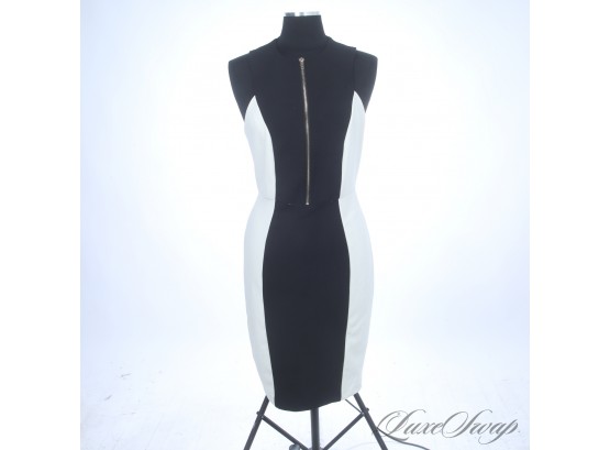 LOVE THIS : ALEXIA ADMOR BLACK AND WHITE COLORBLOCK STRETCH DRESS WITH FRONT CLEAVAGE ADJUSTING ZIPPER! M