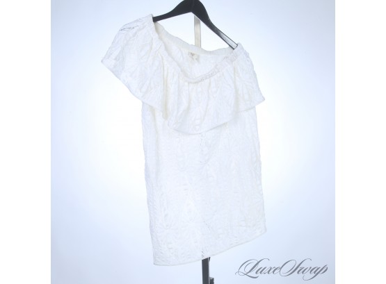 HOLIDAY IN THE TROPICS? MILLY CABANA MADE IN USA IVORY LACE STRETCH STRAPLESS VACATION DRESS S