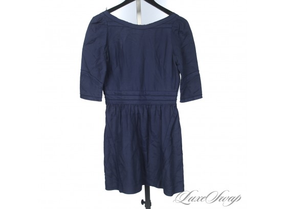 YOULL MAKE HEADS TURN! EXPENSIVE MAJE DEEP MIDNIGHT BLUE BOATNECK DRESS WITH 3/4 SLEEVE AND SHRED EDGE 40