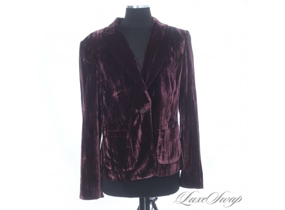 THIS COLOR IS EVERYTHING : LIKE NEW WITHOUT TAGS EMANUEL UNGARO AUBERGINE CRUSHED VELVET PEAK LAPEL JACKET 14