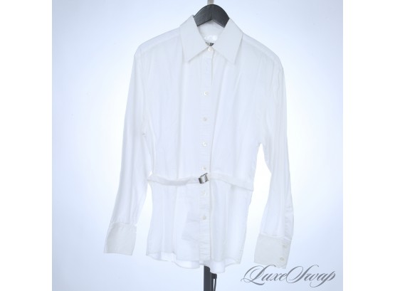 OH THIS IS CUTE! AUTHENTIC GUCCI MADE IN ITALY WHITE POPLIN LONG SHIRT WITH SELF BELT 46