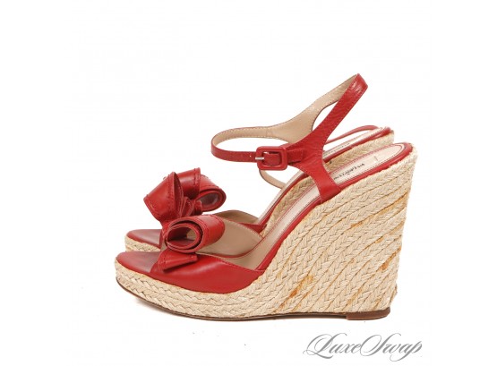 THE ONES EVERYONE WANTS! VALENTINO GARAVANI MADE IN ITALY RED LEATHER BOW PLATFORM ESPADRILLE SHOES 41