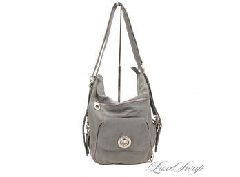 PERFECT DAILY DRIVER! SUPER CUTE BAGGALINI DOLPHIN GREY MICROFIBER SILVER TURNLOCK EVERYDAY BAG