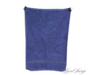 AUTHENTIC VERSACE HOME COLLECTION ROYAL BLUE TERRYCLOTH TONAL BAROCCO TRIM FACE TOWEL MADE IN ITALY