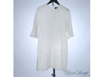 BEAUTIFUL : BARNEYS NEW YORK MADE IN ITALY WHITE FLORAL LACE 3/4 SLEEVE DRESS WITH BELL SLEEVES 46