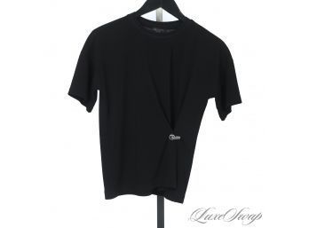 ITS THE DETAILS : LIKE NEW RAG & BONE NEW YORK BLACK SCUBA STRETCH SHIRT WITH SILVER CLIP DETAIL XS