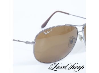 AWESOME, POLARIZED! RAY BAN RB 3293 SILVER METAL BROWN LENS AVIATOR SUNGLASSES