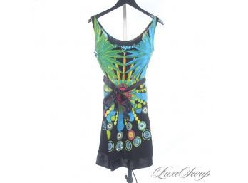 SO SO SO PRETTY : DESIGUAL BLACK DRESS WITH NEON RADIANT SELF BELTED STRETCH DRESS