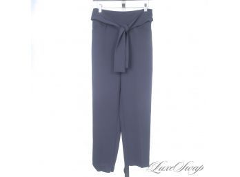 MODERN AND GORGEOUS LIKE NEW WILFRED ANTHRACITE GREY SPONGE CREPE UNLINED SELF BELTED PANTS 4