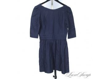 YOULL MAKE HEADS TURN! EXPENSIVE MAJE DEEP MIDNIGHT BLUE BOATNECK DRESS WITH 3/4 SLEEVE AND SHRED EDGE 40