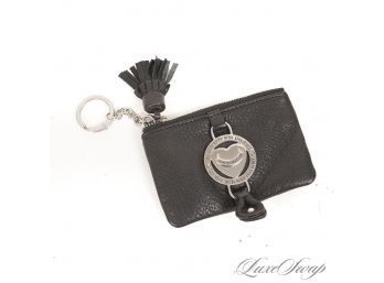 SOOOO CUTE! 2000S VIBES JUICY COUTURE BLACK GRAINED LEATHER HEART ICON SMALL BAG CHARM ZIP POUCH
