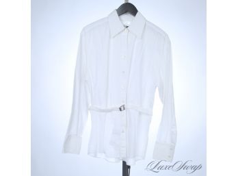 OH THIS IS CUTE! AUTHENTIC GUCCI MADE IN ITALY WHITE POPLIN LONG SHIRT WITH SELF BELT 46