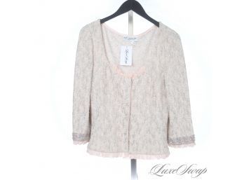 HARD TO FIND SIZE : ST. JOHN EVENING PALE PINK SILVER TINSEL SPARKLE INFUSED TWEED KNIT JACKET 16