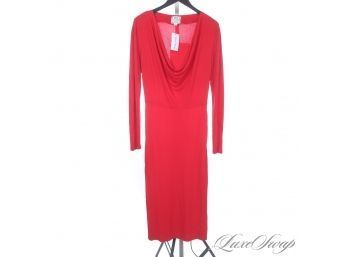 INSANE VINTAGE OMO NORMA KAMALI SIREN RED STRETCH DRAPED NECK LONG SLEEVE UNLINED GOWN 10