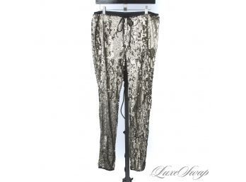THESE ARE INSANE! BRAND NEW WITH TAGS ARYNK BLACK FULL DIRTY WASHED SEQUIN DRAWSTRING EASY PANTS L