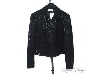 HARD TO FIND SIZE! LIKE NEW ST. JOHN EVENING BLACK STRETCH KNIT JACKET WITH SPARKLE APPLIQUES