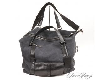 GET OUT OF TOWN! MASSIVE GIORGIO ARMANI MADE IN ITALY BLUE BLACK CANVAS AND LEATHER OVERNIGHTER BAG