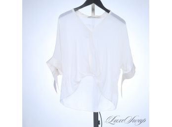 VERY NICE! ALICE AND OLIVIA WHITE CHIFFON HIGH - LOW SHEER BRACELET SLEEVE SHIRT WITH BOW DETAIL S