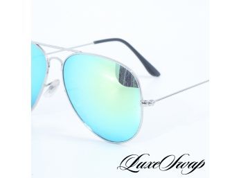 THE ONES EVERYONE WANTS! LIKE NEW RAY BAN SILVER METAL BLUE GREEN MIRROR LENS SUNGLASSES