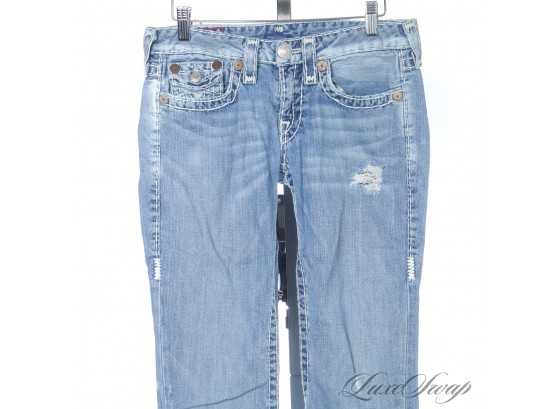THE ONES EVERYONE WANTS! TRUE RELIGION MADE IN USA JOEY SUPER T SHREDDED HEM PALE DISTRESSED JEANS 29