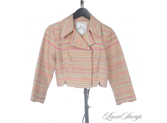 STUNNING! MILLY NEW YORK RAINBOW MINI STRIPED CROPPED DOUBLE BREASTED JACKET