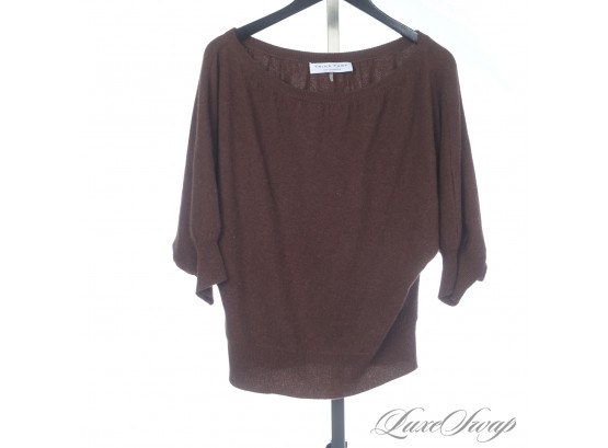 PERFECT COZINESS! TRINA TURK LOS ANGELES PURE CASHMERE DOLMAN SLEEVE CHOCOLATE BROWN KNIT SWEATER L