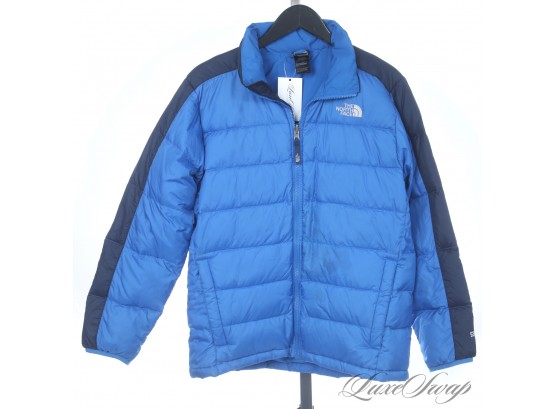 THE NORTH FACE 550 SERIES RICH ROYAL BLUE COLOR BLOCK DOWN FILL PUFFER PARKA COAT BOYS XL