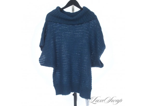 WE LOVE CHUNKY SWEATERS! FREE PEOPLE WOOL BLEND PEACOCK TEAL COWL NECK MARLED KNIT SWEATER L