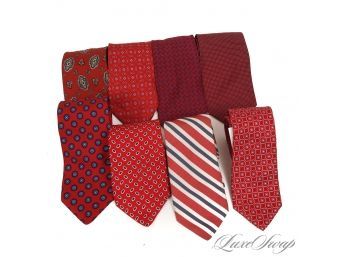 #1 $750 LOT OF 8 ALL RED MENS SILK NECKTIES, MOSTLY BROOKS BROTHERS