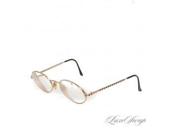 #C VERY RARE VINTAGE YSL YVES SAINT LAURENT GOLD 1990S Y2K OVAL ARM GLASSES WITH HEART ARMS