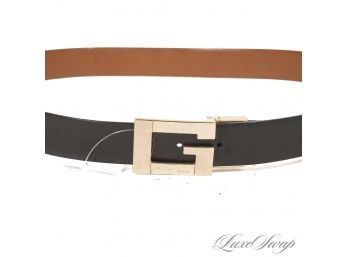 TOM FORD ERA AUTHENTIC GUCCI MADE IN ITALY BLACK/BROWN REVERSIBLE BELT WITH GOLD G BUCKLE 40