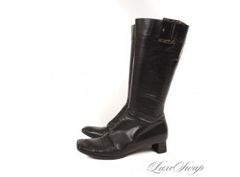 UMMMM YES PLEASE? AUTHENTIC LOUIS VUITTON MADE IN ITALY BLACK NAPPA LEATHER SHORT HEEL BUCKLE TOP BOOTS 39.5