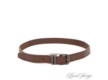 PERFECT FOR OVER A DRESS! AUTHENTIC BURBERRY BRIT CHOCOLATE BROWN SKINNY LEATHER GUNMETAL BUCKLE BELT