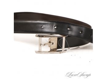 VERY RARE AUTHENTIC CARTIER PARIS MENS BLACK/BROWN REVERSIBLE LEATHER WITH PALLADIUM COATED SILVER BUCKLE