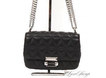BRAND NEW AND UNUSED AUTHENTIC MICHAEL KORS SOFT BLACK NAPPA LEATHER QUILTED CHANEL-ESQUE FLAP BAG