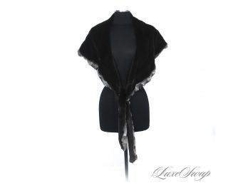 TRUE LUXURY : A STUNNING SHEARED MINK FUR AND CHINCHILLA TRIMMED WRAP CAPELET SCARF