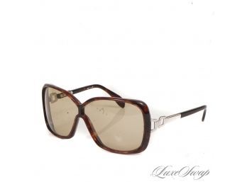#B VINTAGE AND AWESOME SILHOUETTE MADE IN AUSTRIA TOBACCO BROWN OVERSIZED SQUARE SILVER BIT LINK SUNGLASSES