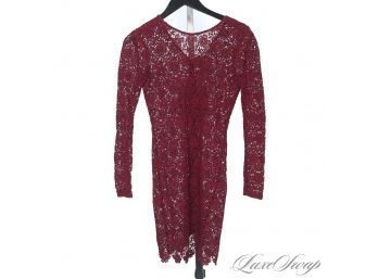 PRETTIEST COLOR! SHOSHANNA CRANBERRY WINE OPENWORK LACE UNLINED FALL DRESS 2