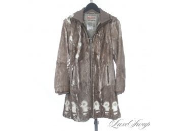 #6 THE STAR OF THE SHOW! BRAND NEW WITH TAGS $2940 AUTHENTIC PRADA BROWN GENUINE FUR PRINTED LONG COAT 38