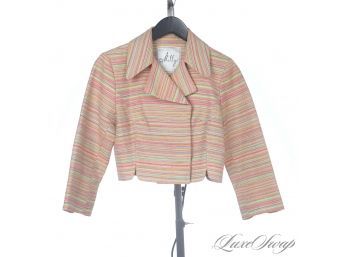STUNNING! MILLY NEW YORK RAINBOW MINI STRIPED CROPPED DOUBLE BREASTED JACKET